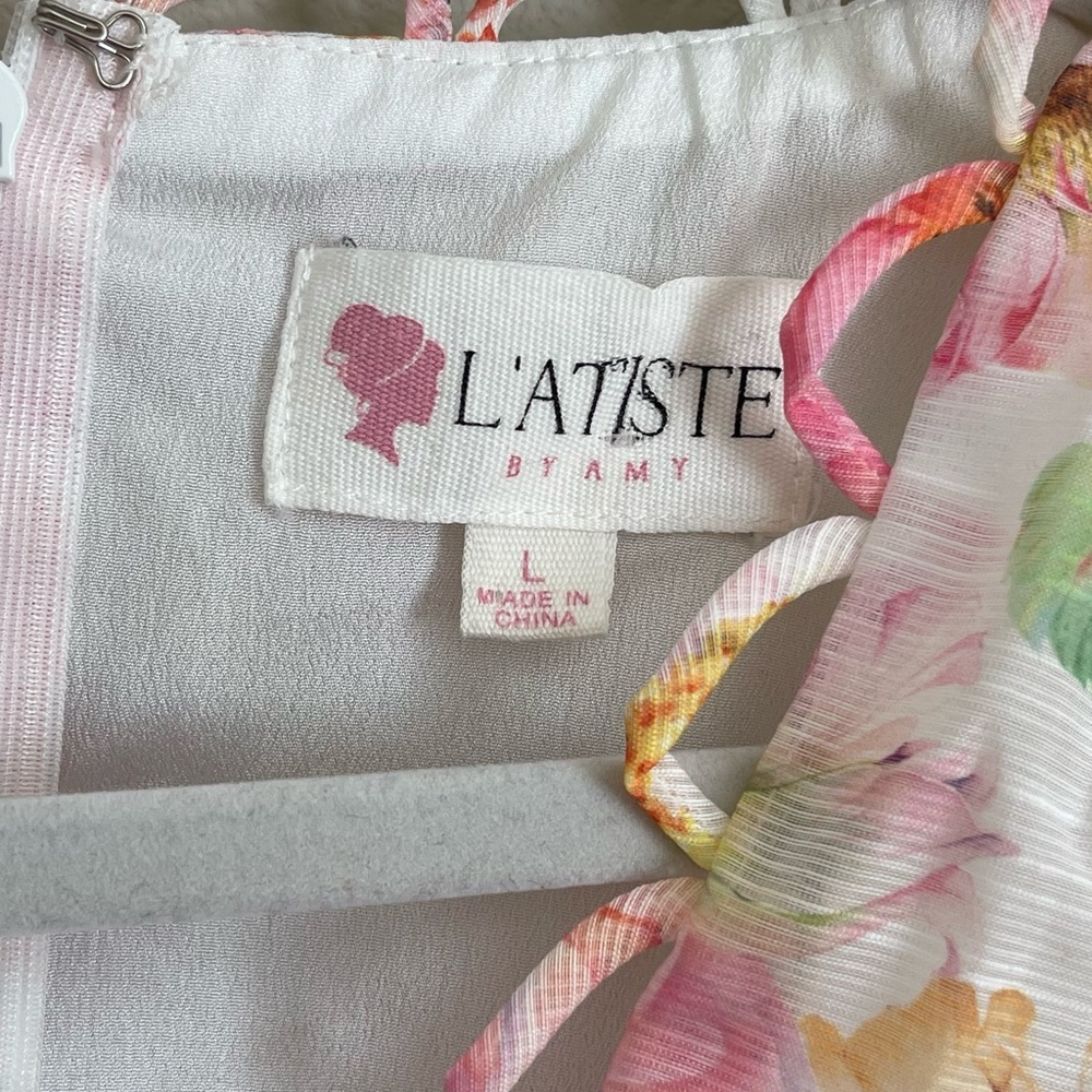 L'ATISTE White Floral Long Sleeve Tie-Waist Dress - Picture 5 of 6